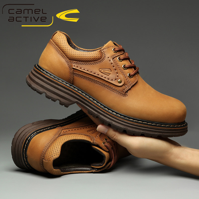 德国骆驼动感男鞋户外工装鞋春秋厚底大头休闲皮鞋低帮马丁靴登山