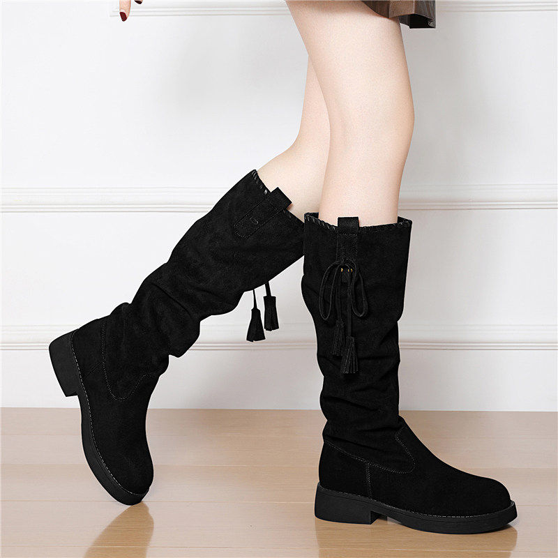 复古风流苏骑士靴2025年秋冬季加绒保暖长筒靴显瘦不过膝堆堆靴子,女鞋,骑士靴,淘宝优惠券,粉丝福利购,淘宝优惠卷