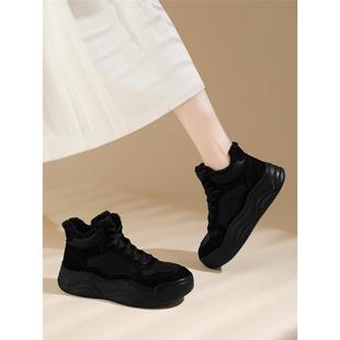 小个子鞋2025年新款秋冬季棕黄色内增高帮女鞋子加绒厚底板鞋保暖