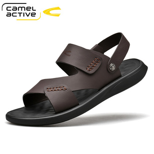 新款男士凉鞋男夏季真皮全牛皮防滑耐磨一字拖外穿两用沙滩拖鞋潮