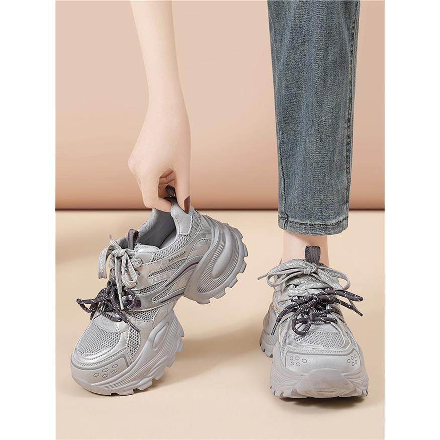 厚底增高双鞋带网红运动鞋2026春季新款女灰色轻奢风休闲老爹潮鞋,女鞋,老爹鞋,淘宝优惠券,粉丝福利购,淘宝优惠卷