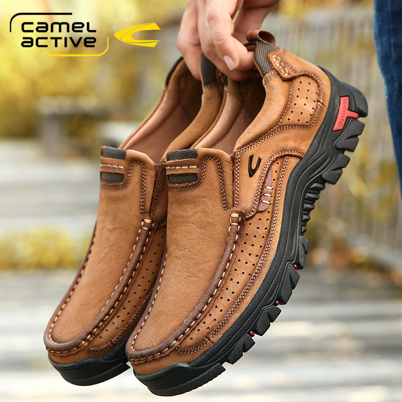 德国骆驼动感男鞋新款四季真皮大码休闲皮鞋户外软底中老年爸爸鞋