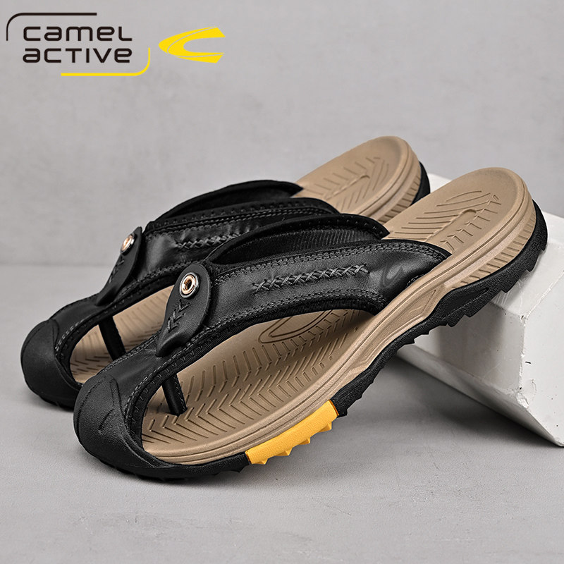 2025骆驼动感夏季凉鞋男士外穿人字拖男防滑真皮牛皮包头凉拖鞋,流行男鞋,包头拖,淘宝优惠券,粉丝福利购,淘宝优惠卷