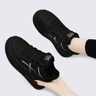 加绒棉鞋 秋冬季 休闲运动老爹鞋 面包鞋 子 厚底板鞋 黑色鞋 女2025新款