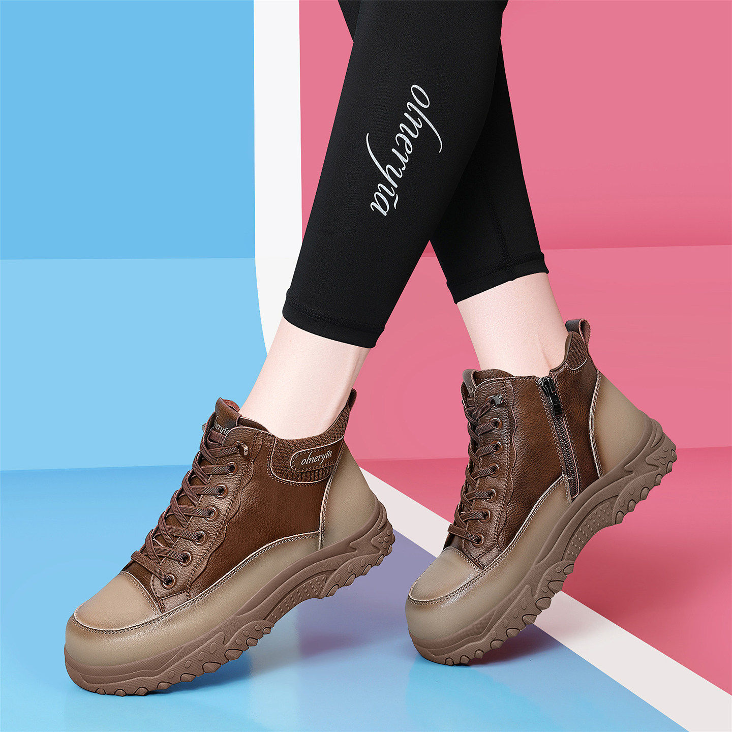 哲含英伦风高帮马丁靴女冬季加绒保暖厚底短靴棕色系带板鞋休闲鞋