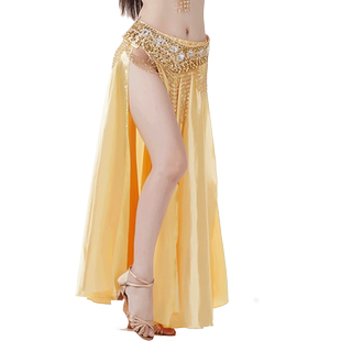 bellyqueen肚皮舞裙子开叉裙子印度舞服装套装配饰 双开叉色丁裙