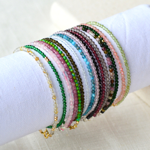 包邮2mm极细迷你天然石水晶手链碧玺发晶黑曜石闺蜜女生礼物