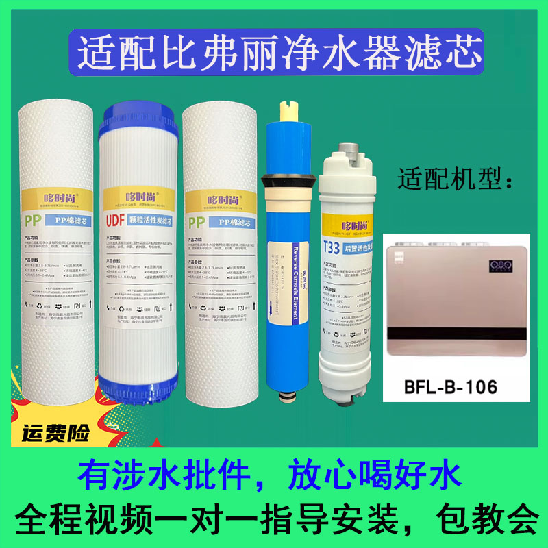 适用比弗丽净水器滤芯BFL-B-106通用10寸PP棉RO反渗透膜T33后置炭