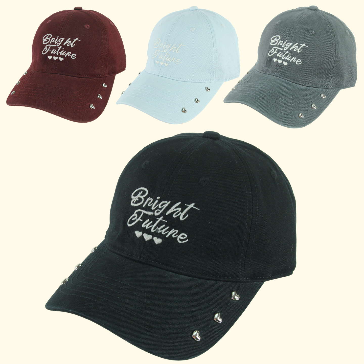爱心铆钉字母大檐棒球帽子帆布成人男女生防晒遮太阳夏季防紫外线