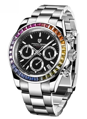 PAGANIDESIGN伯佳尼石英手表男多功能计时码表防水夜光日历表1644