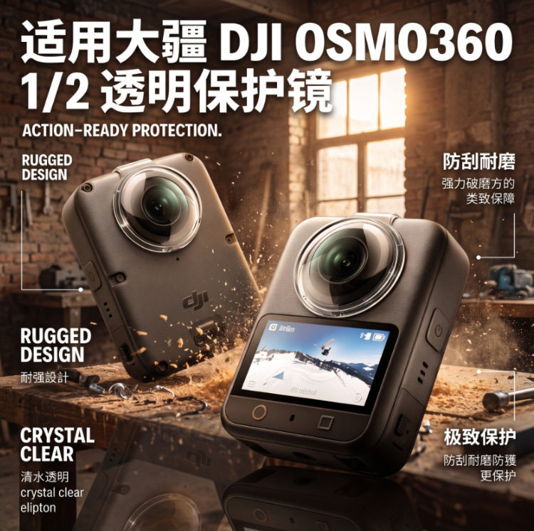 SOBODI适用dji大疆osmo360一/二代镜头保护镜1/2代保护盖uv透明罩