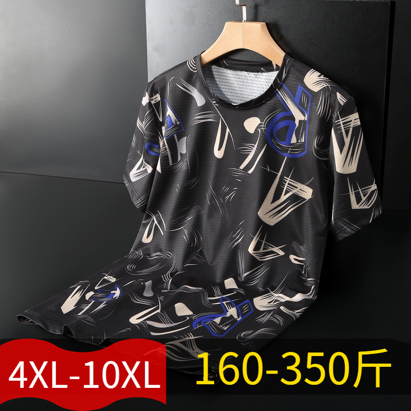 400斤胖子冰丝短袖t恤男加肥加大号特大码肥佬宽松透气速干网半袖