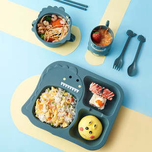 儿童家用卡通可爱防摔恐龙分格盘幼儿吃饭碗套餐餐盘 宝宝餐具套装
