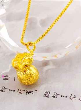 气质正品18K实心钱袋吊坠配盒子链 黄金真金色坠链女项链时尚礼物