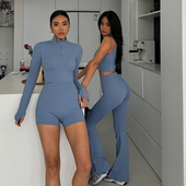 微喇高颜值叭瑜伽长裤 akiyo studio欧美V腰露脐蜜桃提臀健身裤 新