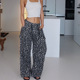 灰色卡其豹纹高腰棉欧美阔腿工装 裤 新款 直筒工装