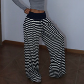 秋冬条纹裤 宽松舒适长裤 美式 蓝白抽绳有弹力休闲裤 设计感