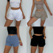 akiyo 字高腰提臀假两件瑜伽短裤 studio运动短裤 女速干跑步健身裤