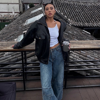 akiyo studio复古机车皮衣男女宽松韩版短款立领夹克外套潮流黑色