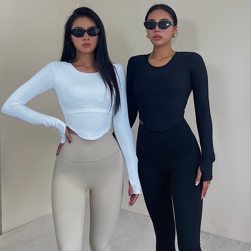 长袖akiyo针织带胸垫u形