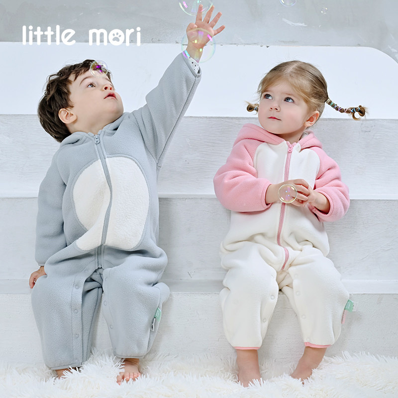 Little mori小森林婴儿摇粒绒连体衣卡通造型连帽可爱保暖外套90