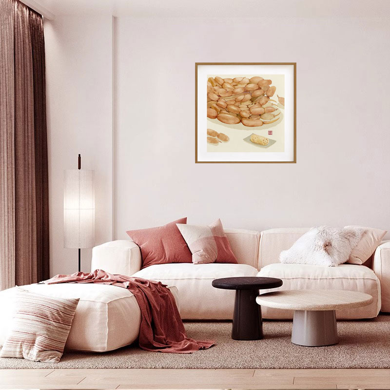 小众艺术莲藕卧室挂画极简风水画古风食物寓意好正方小幅装饰画