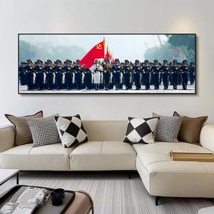 阅兵仪仗队挂画中国三军高清壁画横版大气客厅办公室背景墙装饰画
