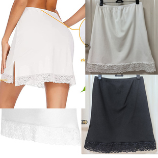 秋冬蕾丝打底冬裙加绒外穿德绒内衬裙女单侧开叉a字型中长半身裙