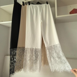 秋冬加绒汉服马面裙白色打底裤蕾丝阔腿九分裤女德绒旗袍内搭衬裤