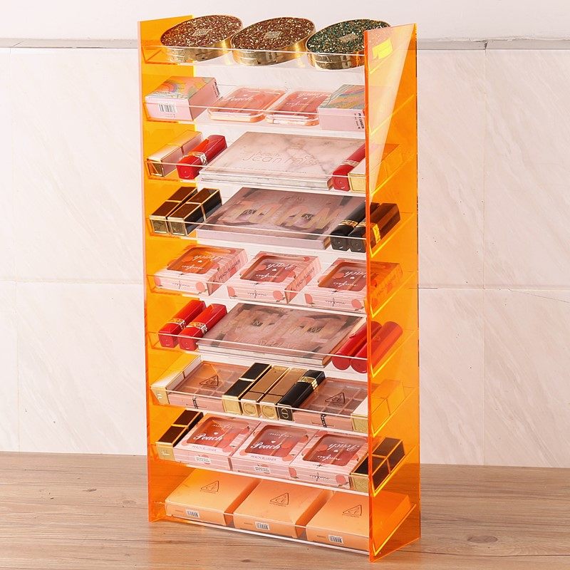 橙色透明亚克力眼影收纳架多层唇釉粉饼气垫桌面化妆品口红收纳盒