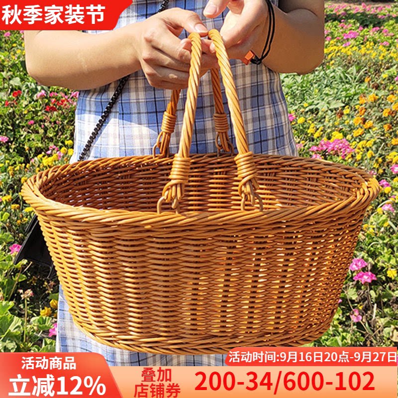 野餐篮ins户外春游藤编收纳