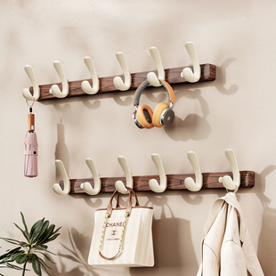 胡桃木免打孔挂钩门后衣帽收纳架浴室置物架入户墙上玄关架子壁挂