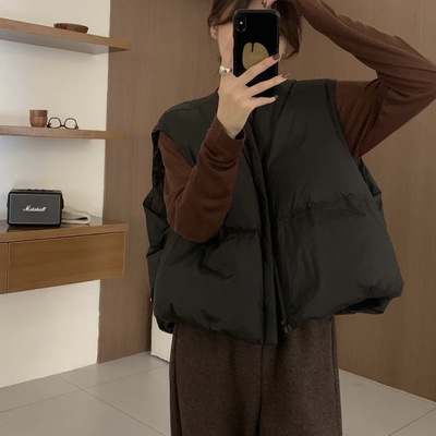 2025新款圆领羽绒马甲外穿女款韩版宽松廓形背心外搭时尚女装