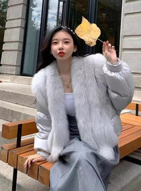 2025冬新款狐狸毛皮草外套女90白鹅绒高端轻奢羽绒服平湖短款
