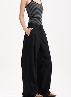 LKTM男装 韩版基础款立体褶皱A字型西裤男女宽松阔腿垂感休闲长裤