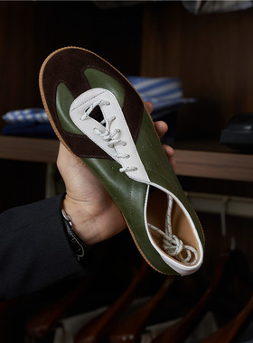新款头层牛皮美拉德德训鞋男秋季新款小众复古休闲鞋阿甘运动板鞋