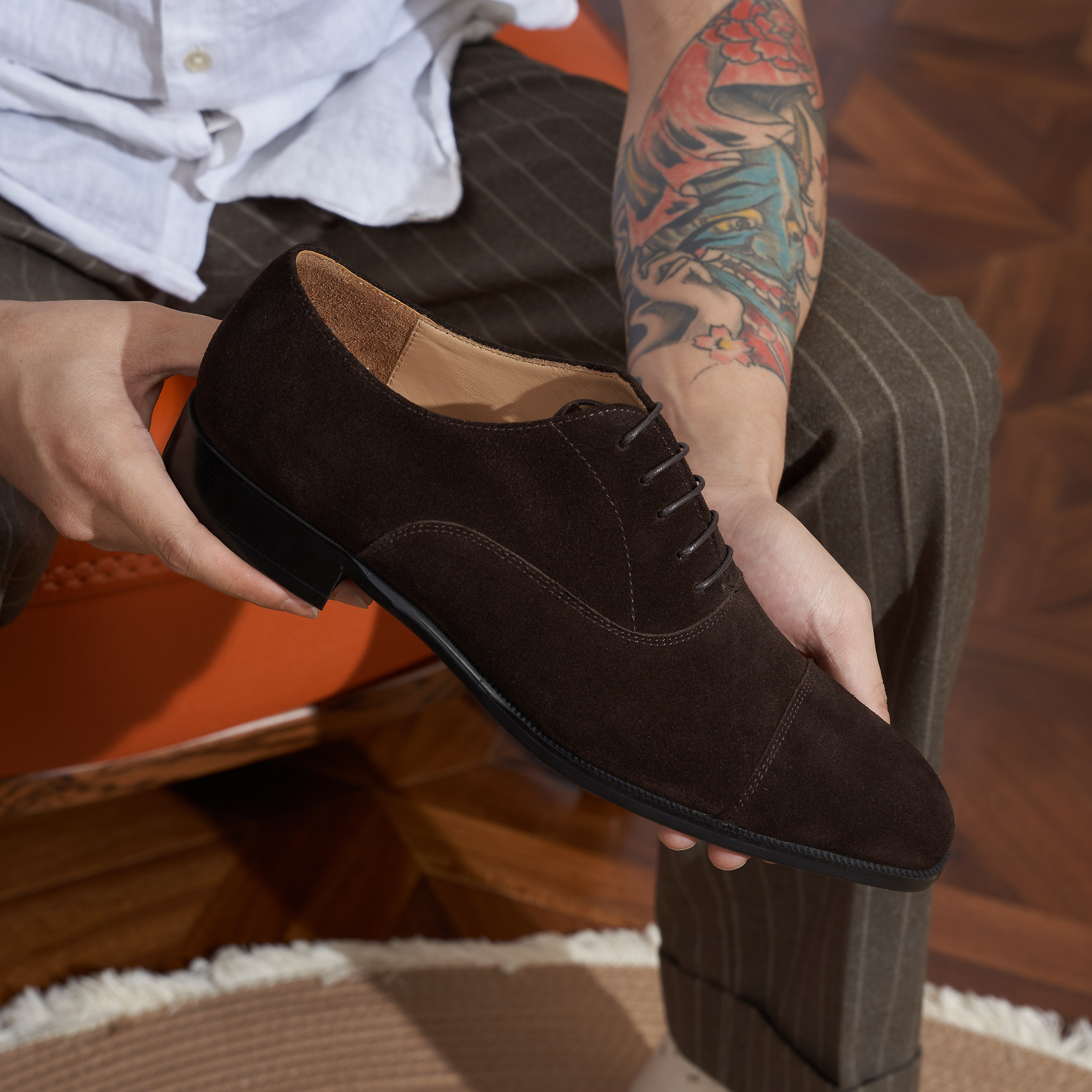 新款英伦复古三接头皮鞋男真皮商务正装皮鞋反绒皮时尚牛津鞋