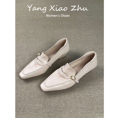 牛皮版~复古方头乐福鞋女新款