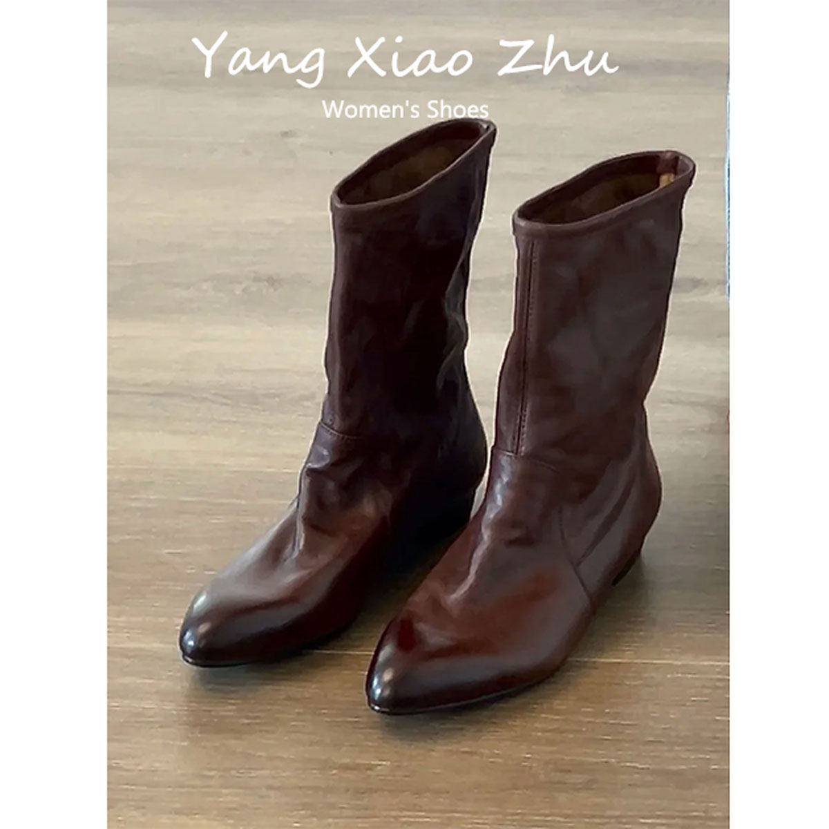 牛皮版~小众复古马丁靴女英伦尖头粗跟棕色平底短靴女秋2025新款,女鞋,时装靴,淘宝优惠券,粉丝福利购,淘宝优惠卷