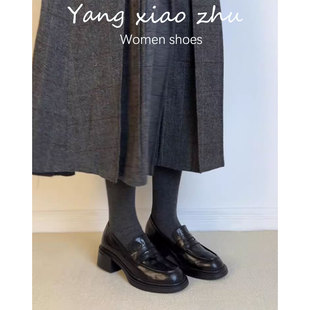 牛皮~法式复古乐福鞋女真皮厚底英伦风小皮鞋黑色2026春季单鞋