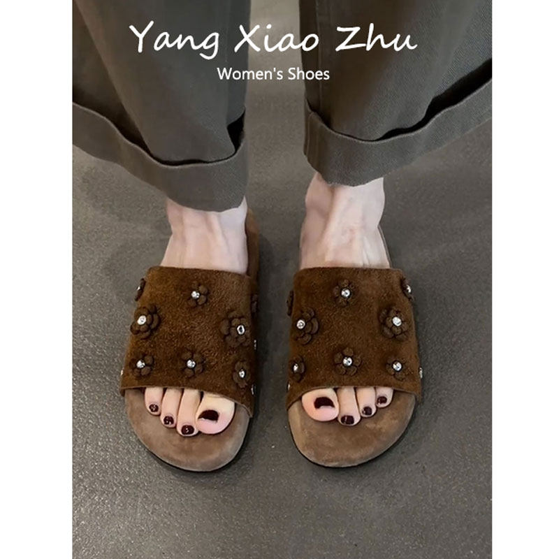 羊皮版~真皮圆头露趾勃肯凉拖鞋