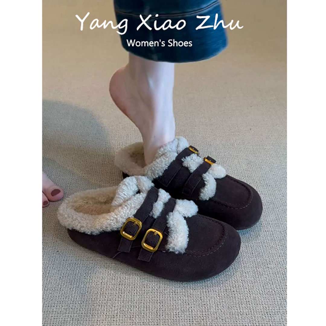 羊皮版~复古厚底勃肯毛毛鞋女