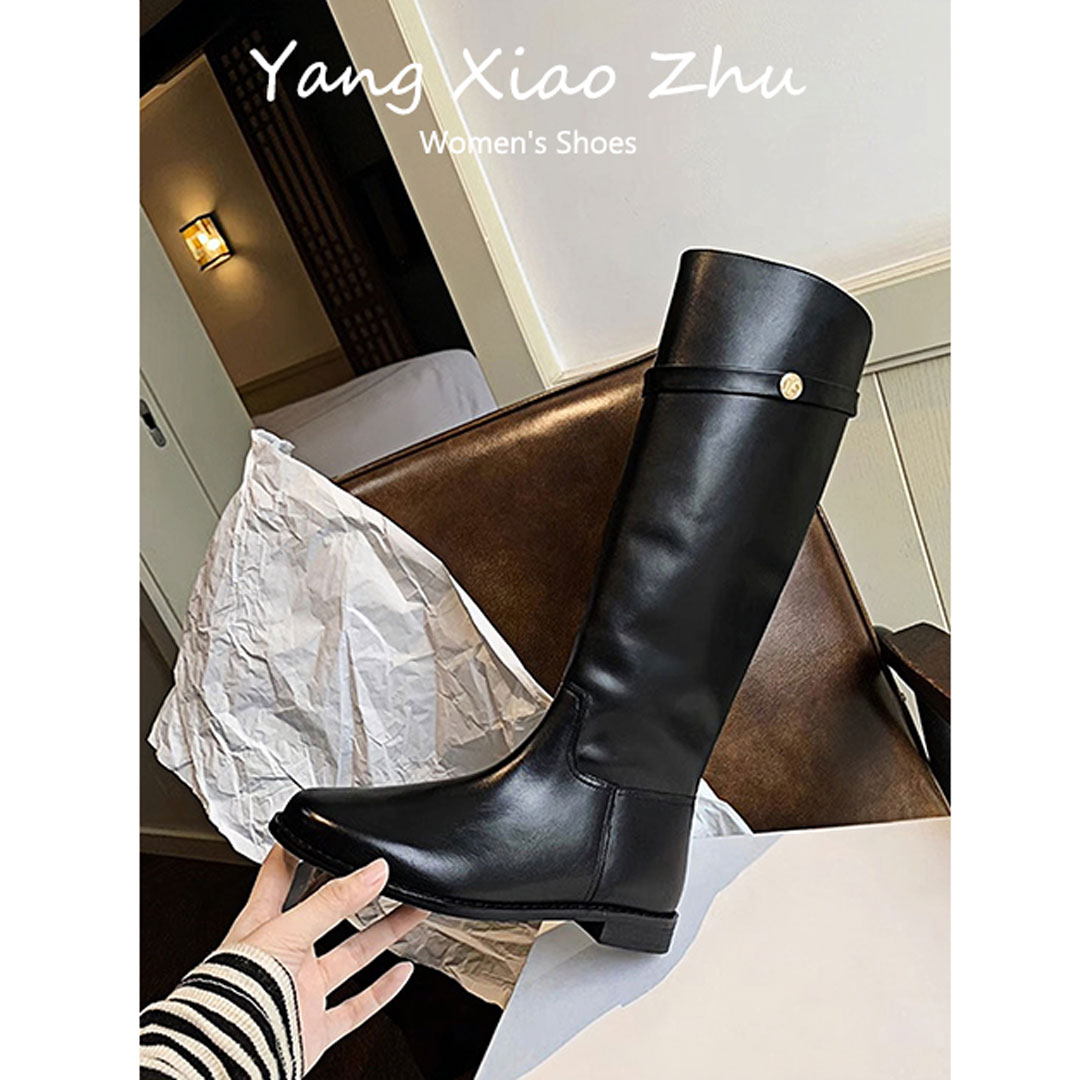 羊皮版~小金扣复古长筒靴女2025