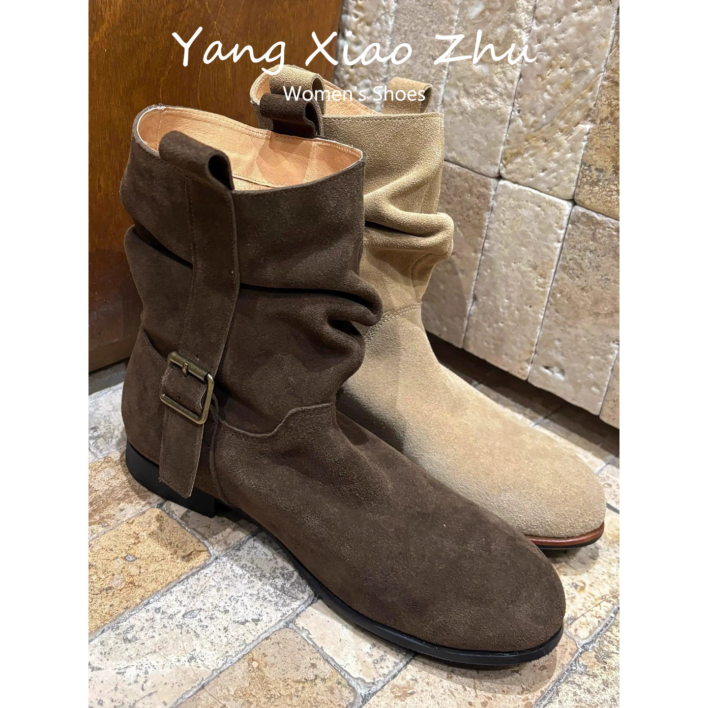 牛皮版~韩版复古褶皱堆堆靴巨好看百搭气质圆头平底靴子短靴女,女鞋,时装靴,淘宝优惠券,粉丝福利购,淘宝优惠卷