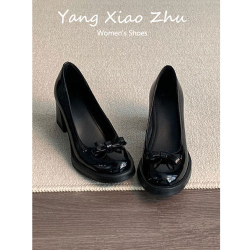 牛皮版~复古蝴蝶结浅口单鞋女