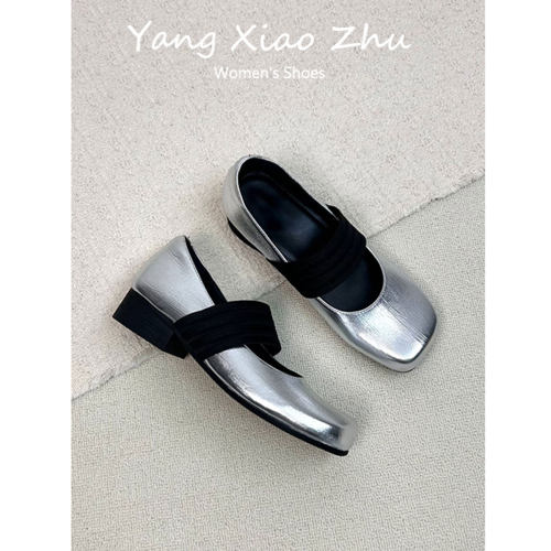 牛皮版~复古方头一字带玛丽珍鞋