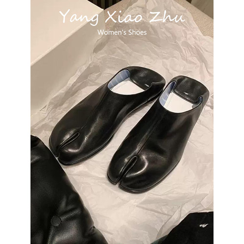 牛皮英伦风猪蹄分趾厚底乐福鞋女