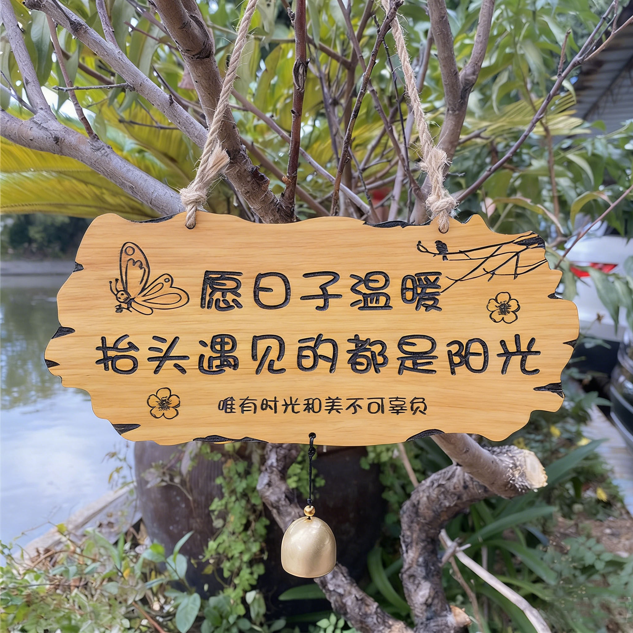 民宿美丽庭院家用住宅门口木质小院牌创意实木花园挂牌门牌定制
