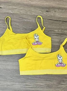 波兰单女童棉质宽边黄色背心女孩可调节运动内衣少女青春期小背心