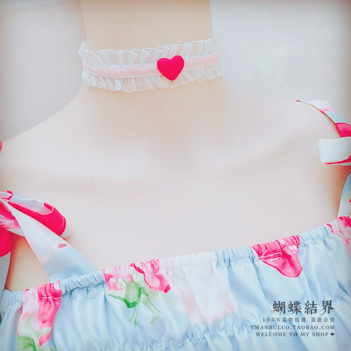 仙气十足玻璃纱蕾丝项链甜美系带项圈洛丽塔小裙子配饰胖瘦都能戴